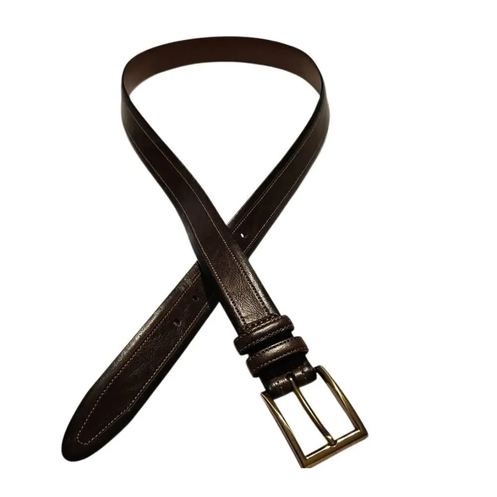 Men's Brown Leather Belt with Gold Buckle Waist 40
